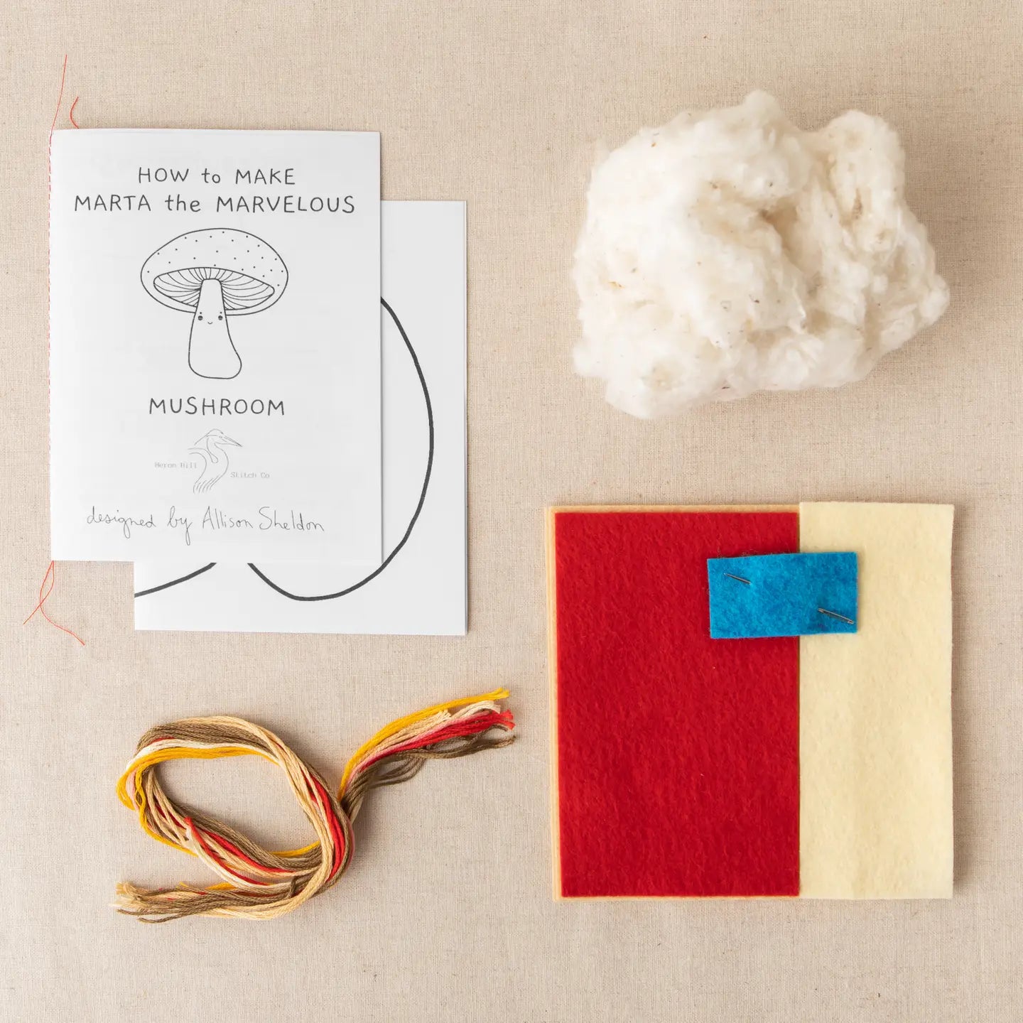 contents of felt mushroom kit