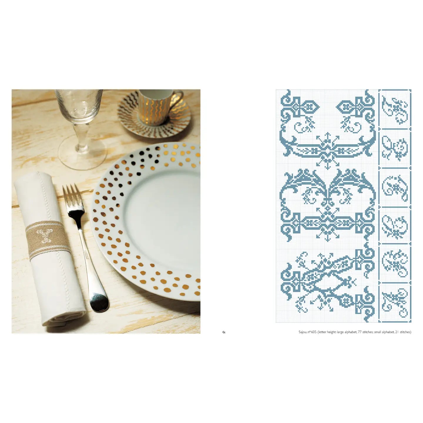 gold embroidery on a cloth napkins