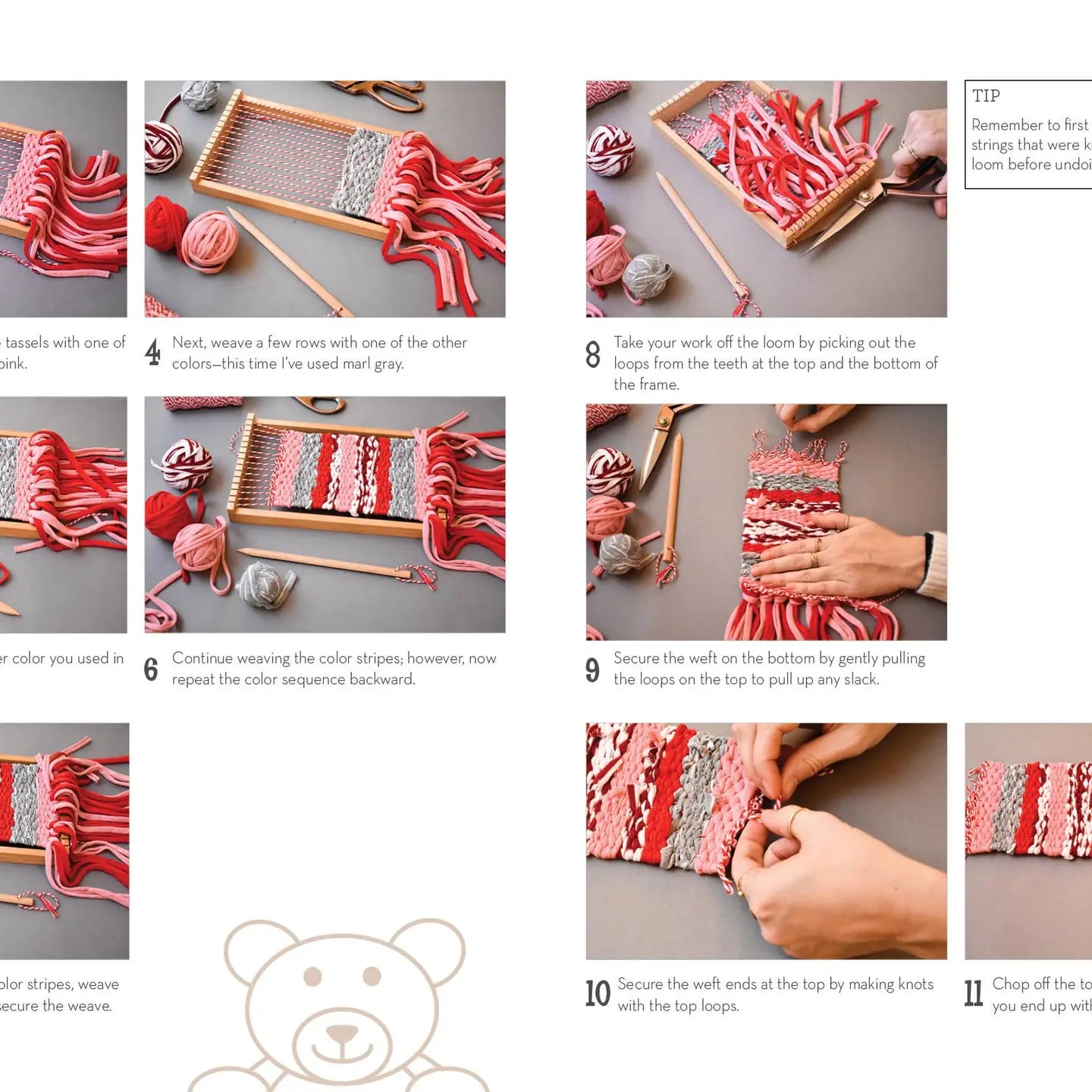 pink weaving on a loom