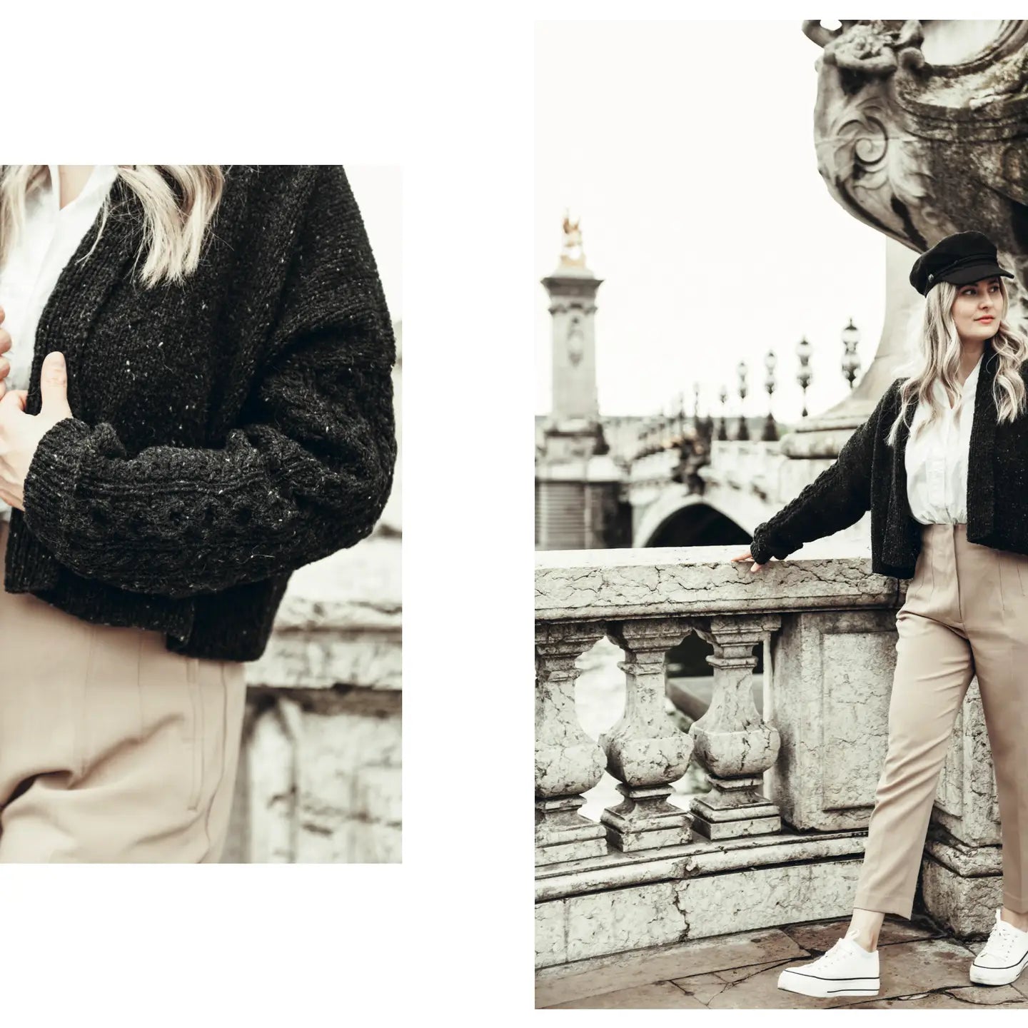 black knit cardigan with cables