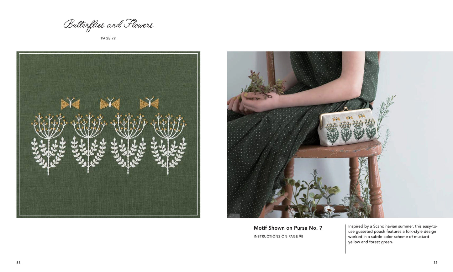 Embroidered flowers and butterflies on purse