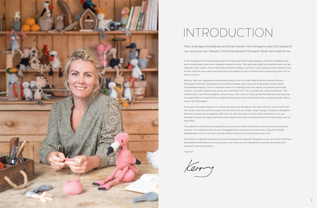 Woman working with toys in a workshop setting, next to text on a white background.