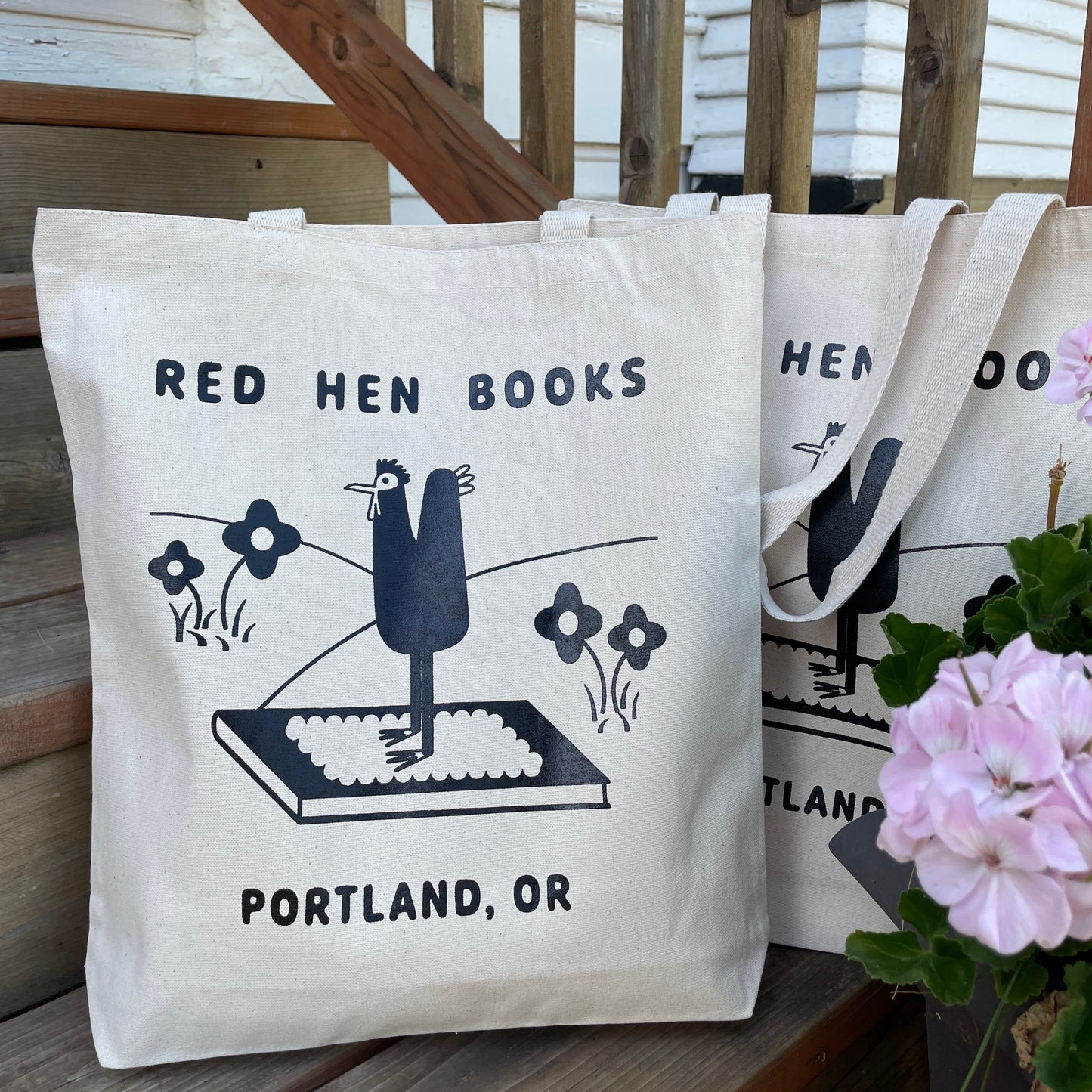 two red hen craft tote bags