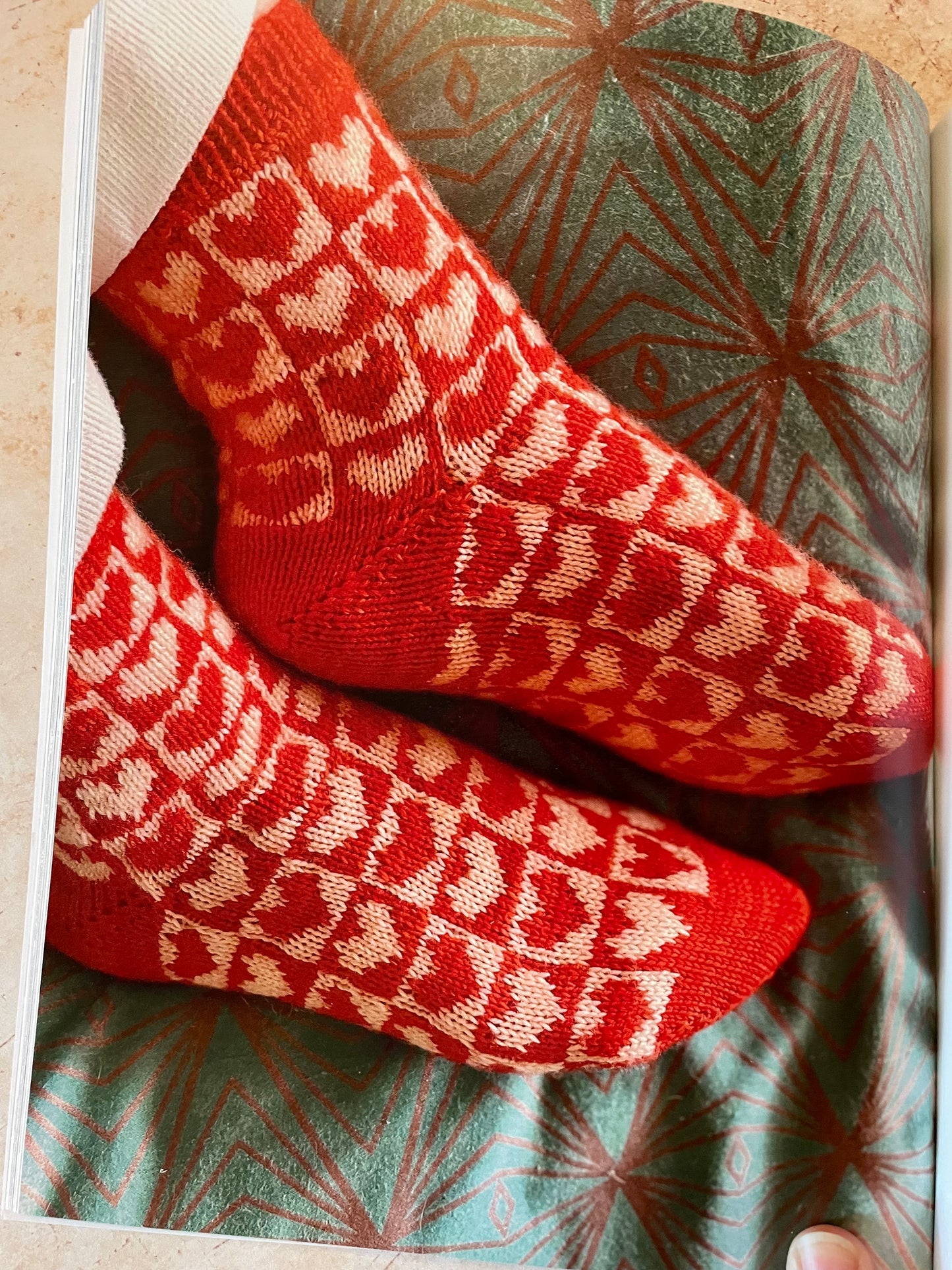 Red heart patterned socks