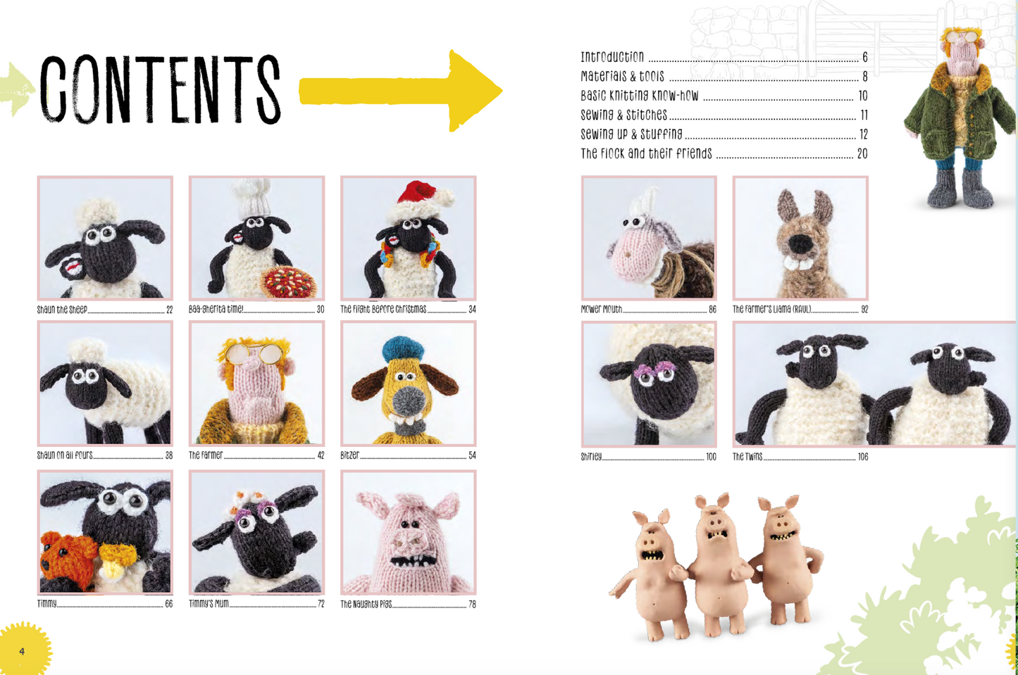 table of contents with knitted toys