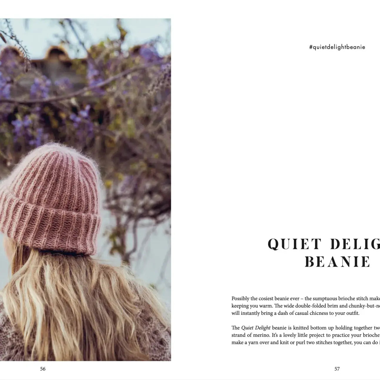 a ribbed pink beanie
