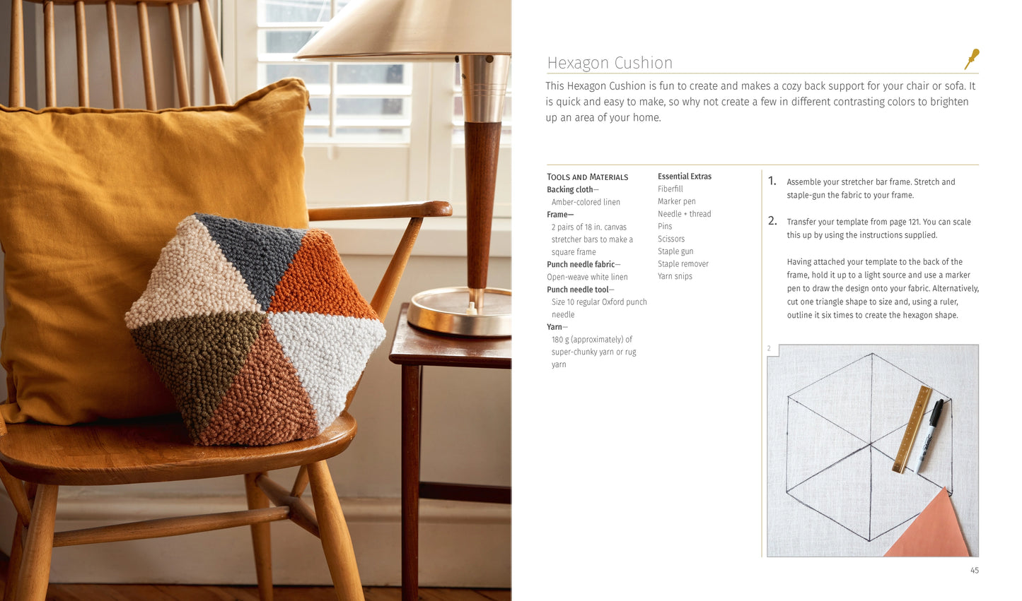 Hexagon punch needle cushion