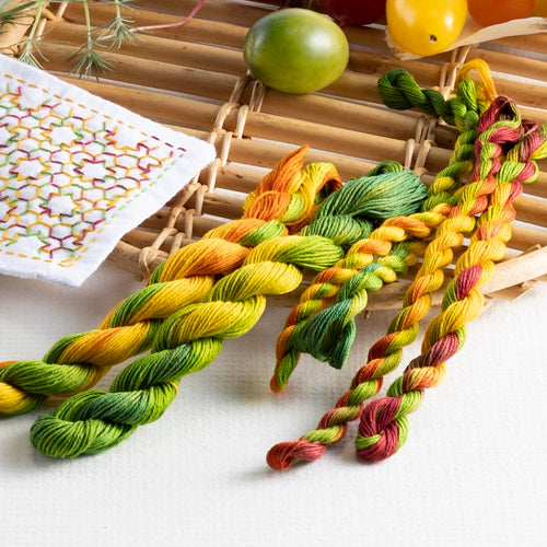 yellow and green dyed sashiko floss
