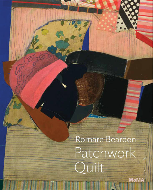 a collage artwork of a person on a quilt