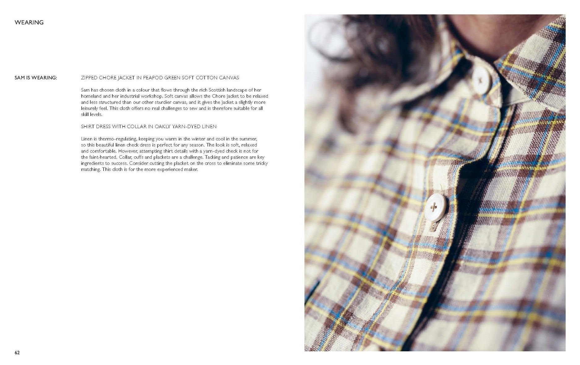 Close-up of a plaid shirt with text on a white background