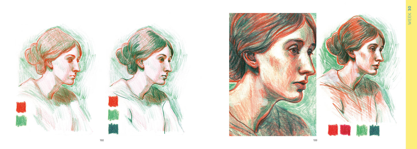 Illustration of a woman's face with color swatches below