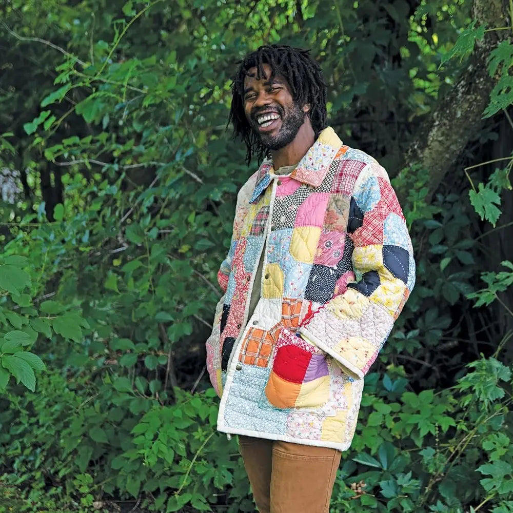 a person wearing a quilt coat