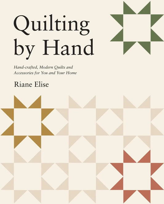 a book cover for Quilting by Hand with green, tan, and orange quilt stars