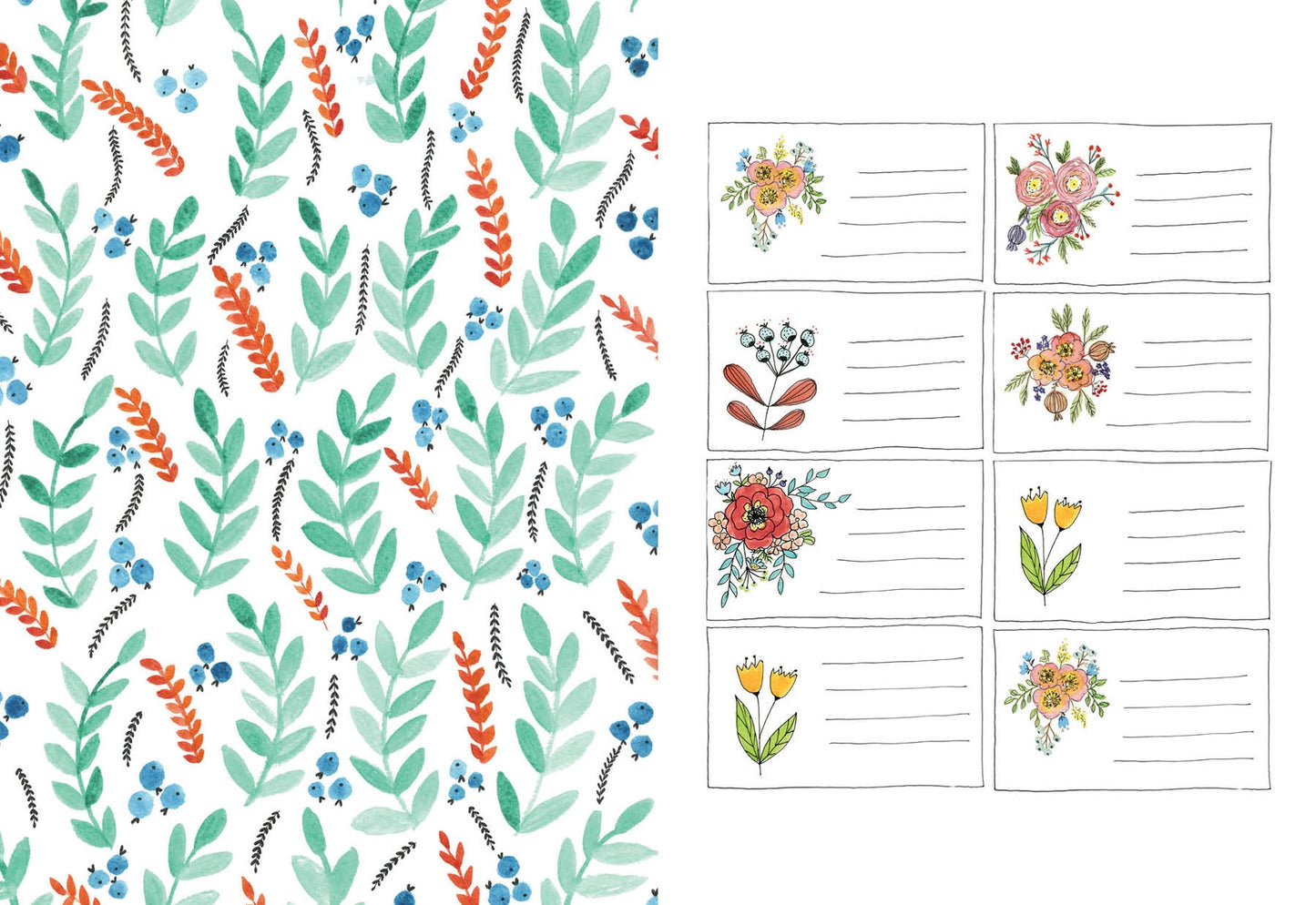 Floral patterned paper with decorative floral designs on a white background