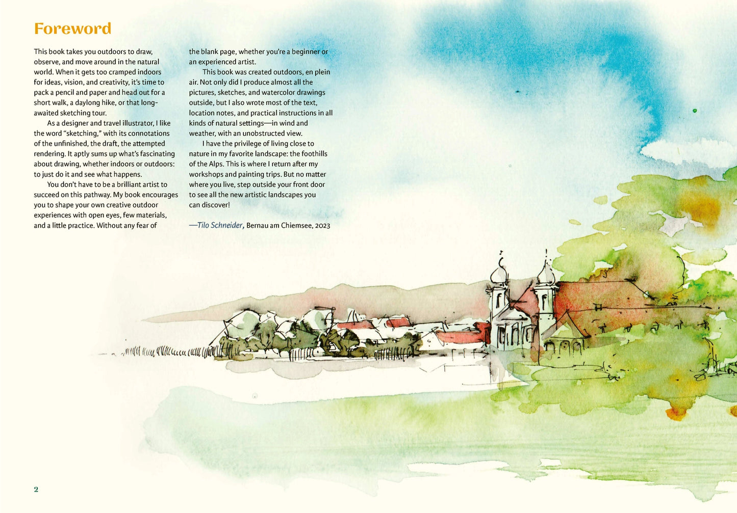 a watercolor village scene