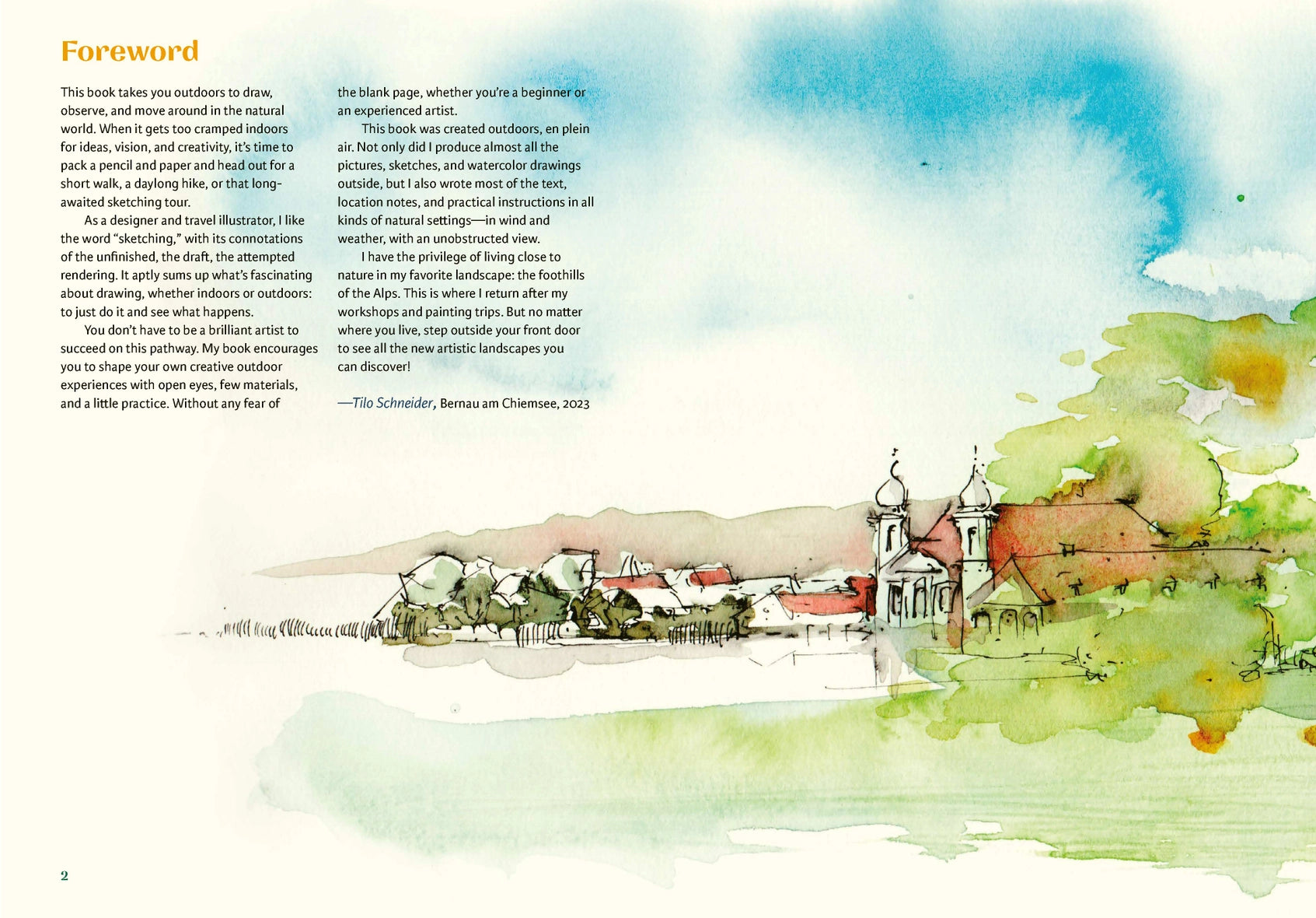 a watercolor village scene