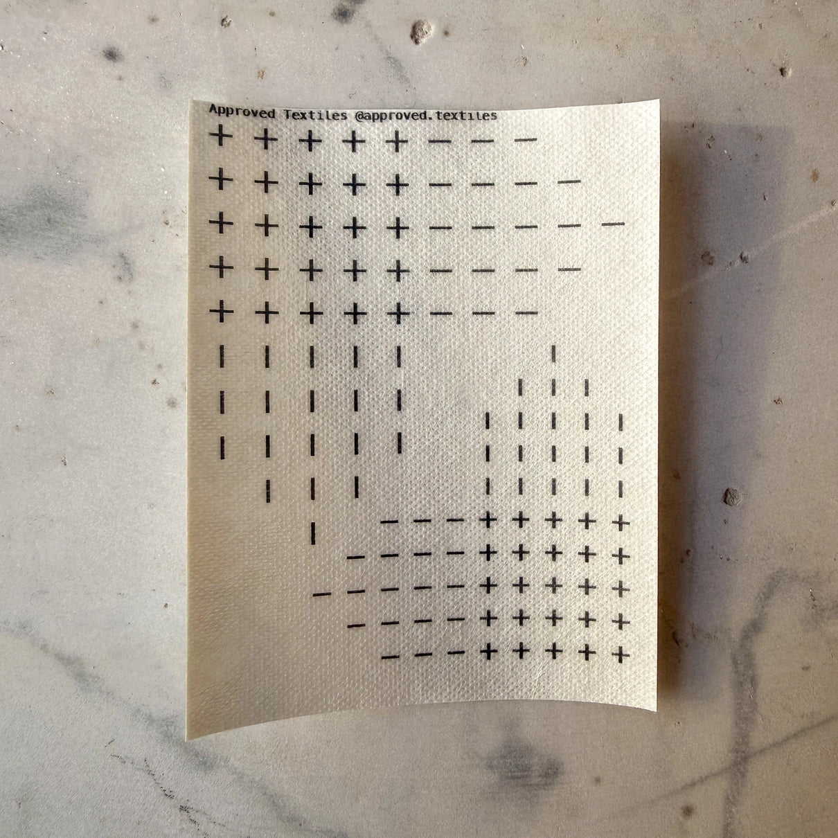 Sheet of black text pattern on a textured beige background