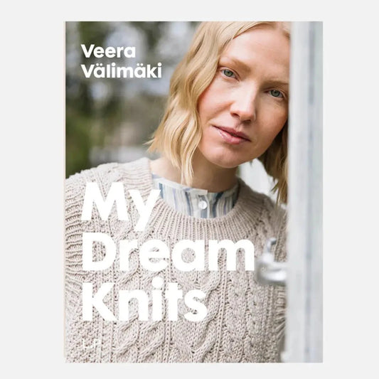 Book cover of 'My Dream Knits' by Veera Välimäki featuring a woman wearing a knitted sweater.