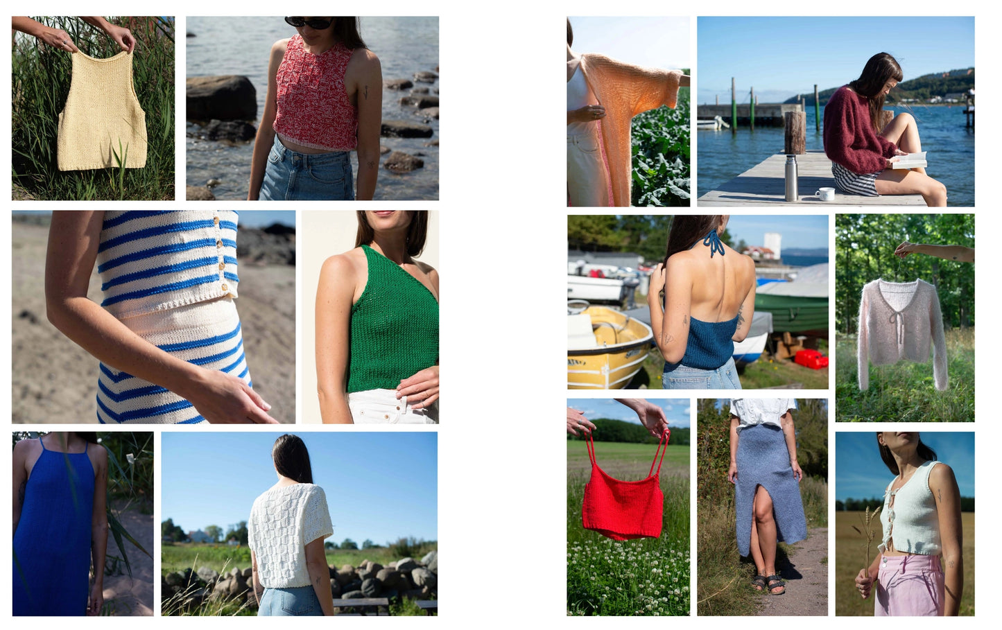 collage photos of multiple summer knit items