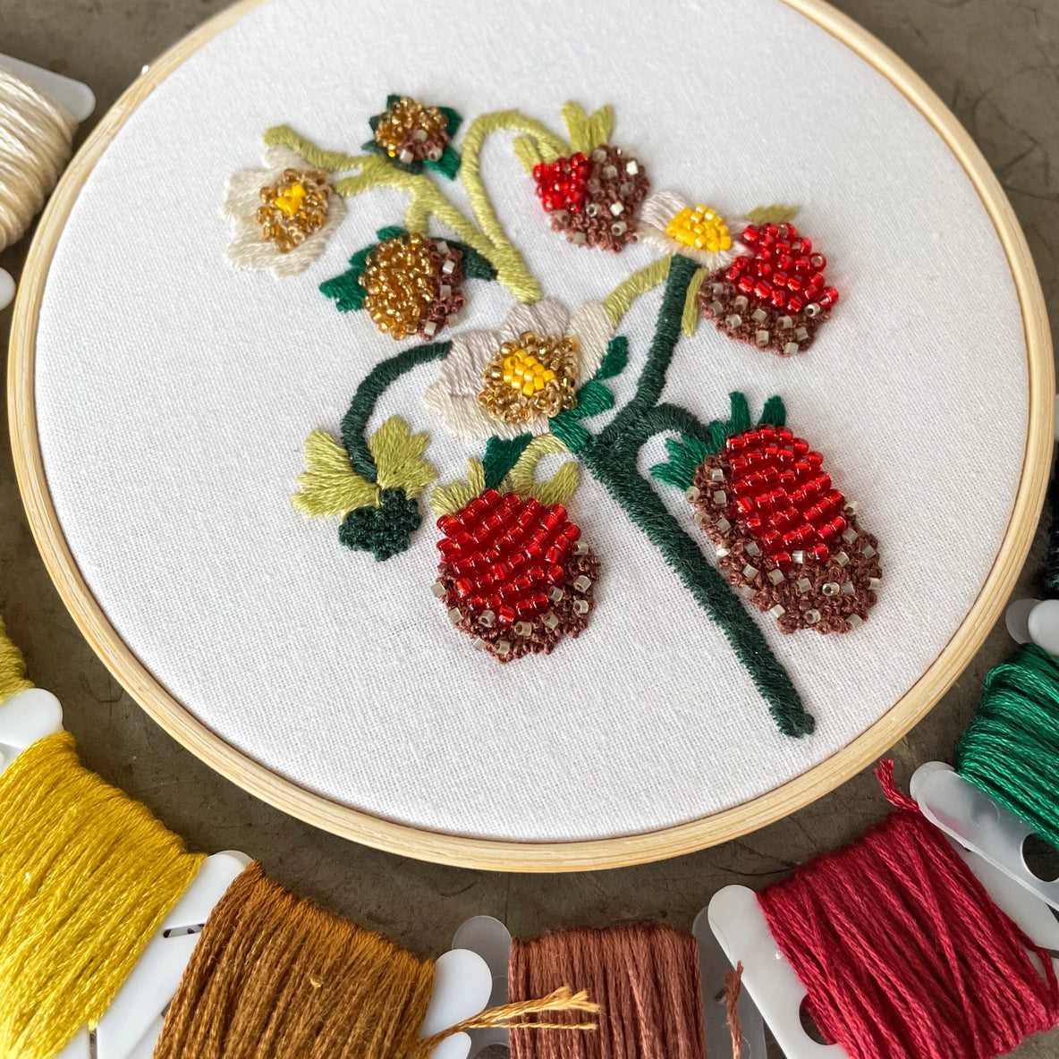 Strawberry Blossoms - DIY Embroidery and Beadwork Kit