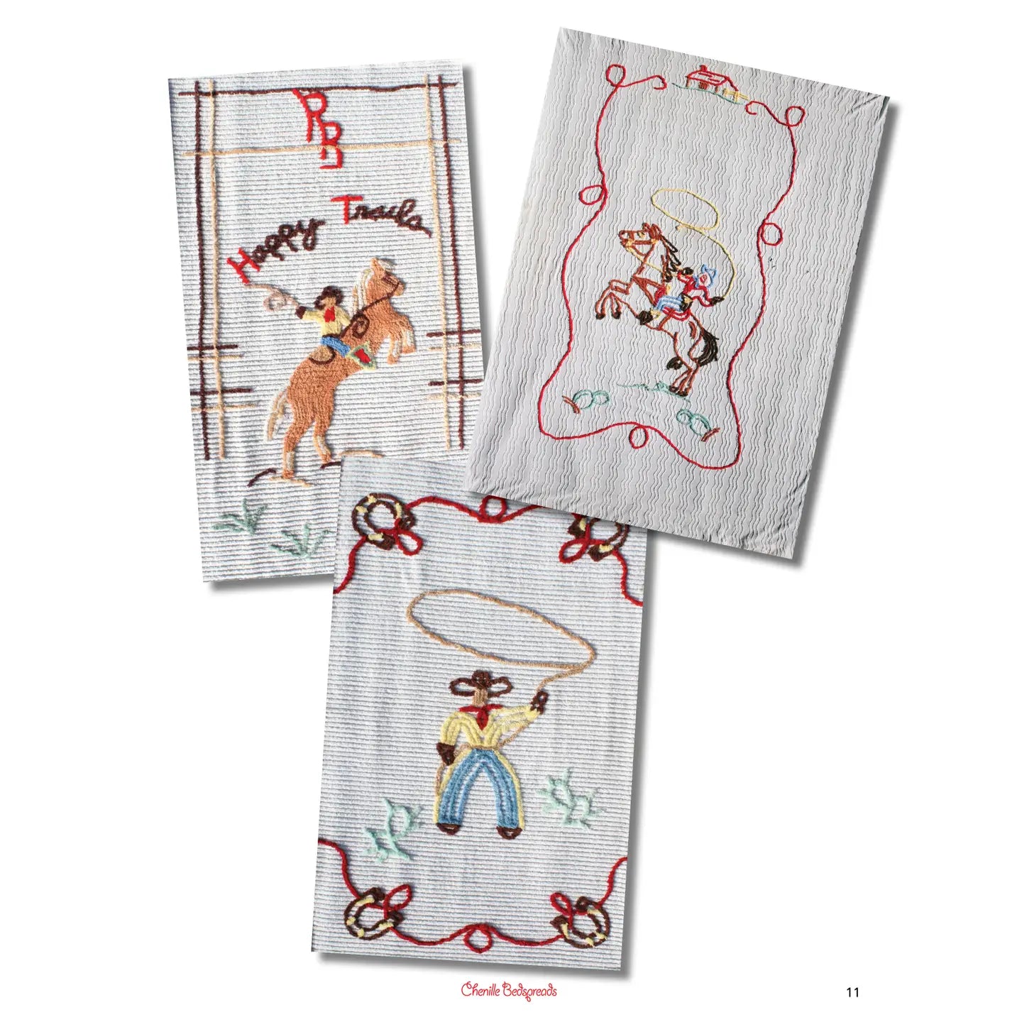 embroidered cowboys on white towels