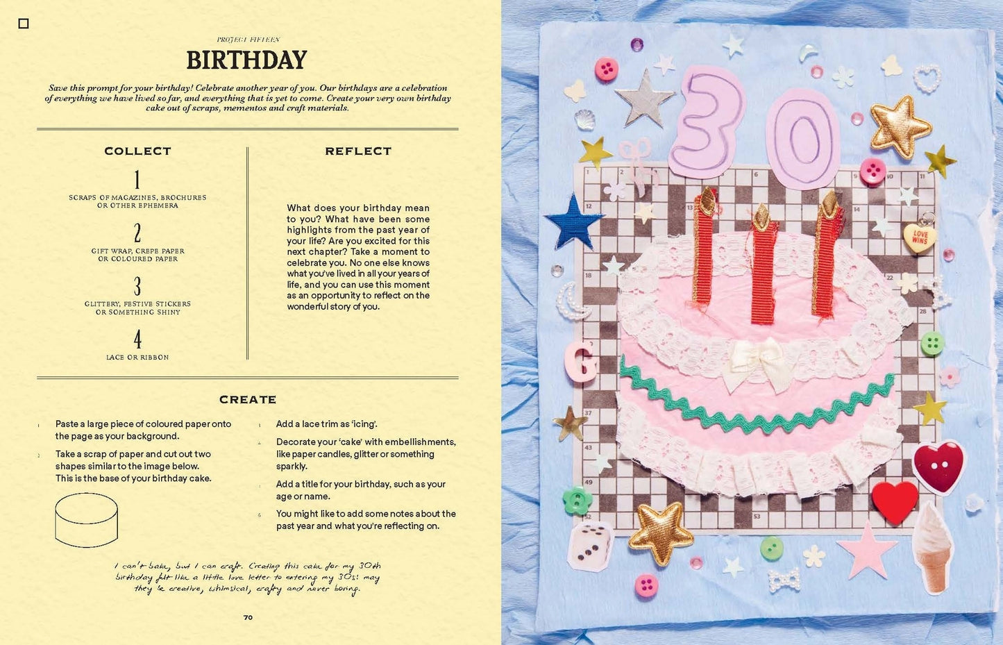 a journal page with a birthday cake design