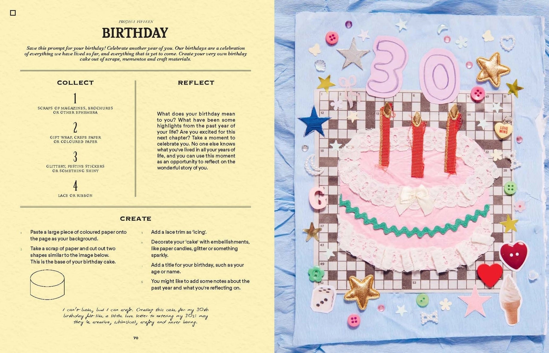 a journal page with a birthday cake design