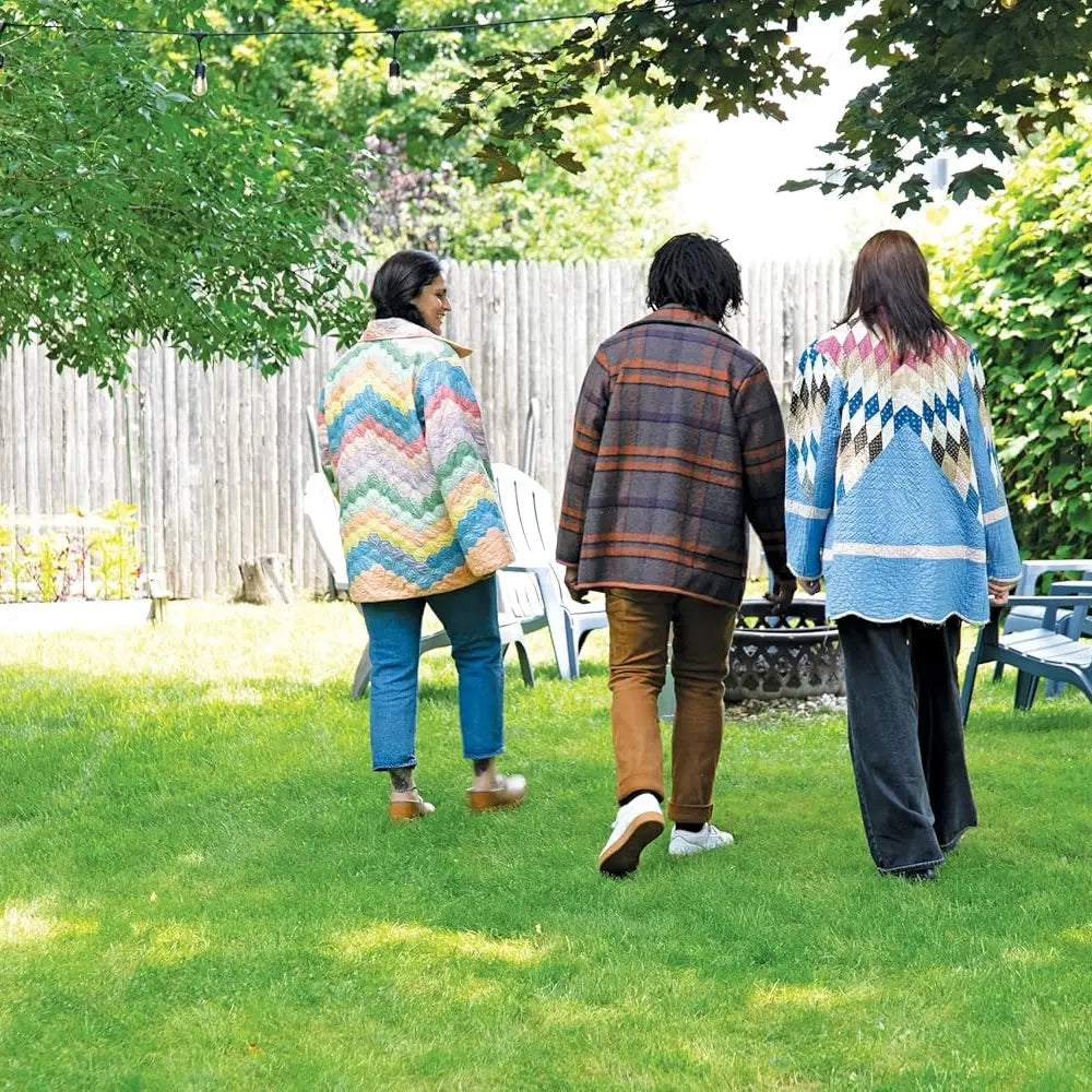 3 people wearing quilt coats