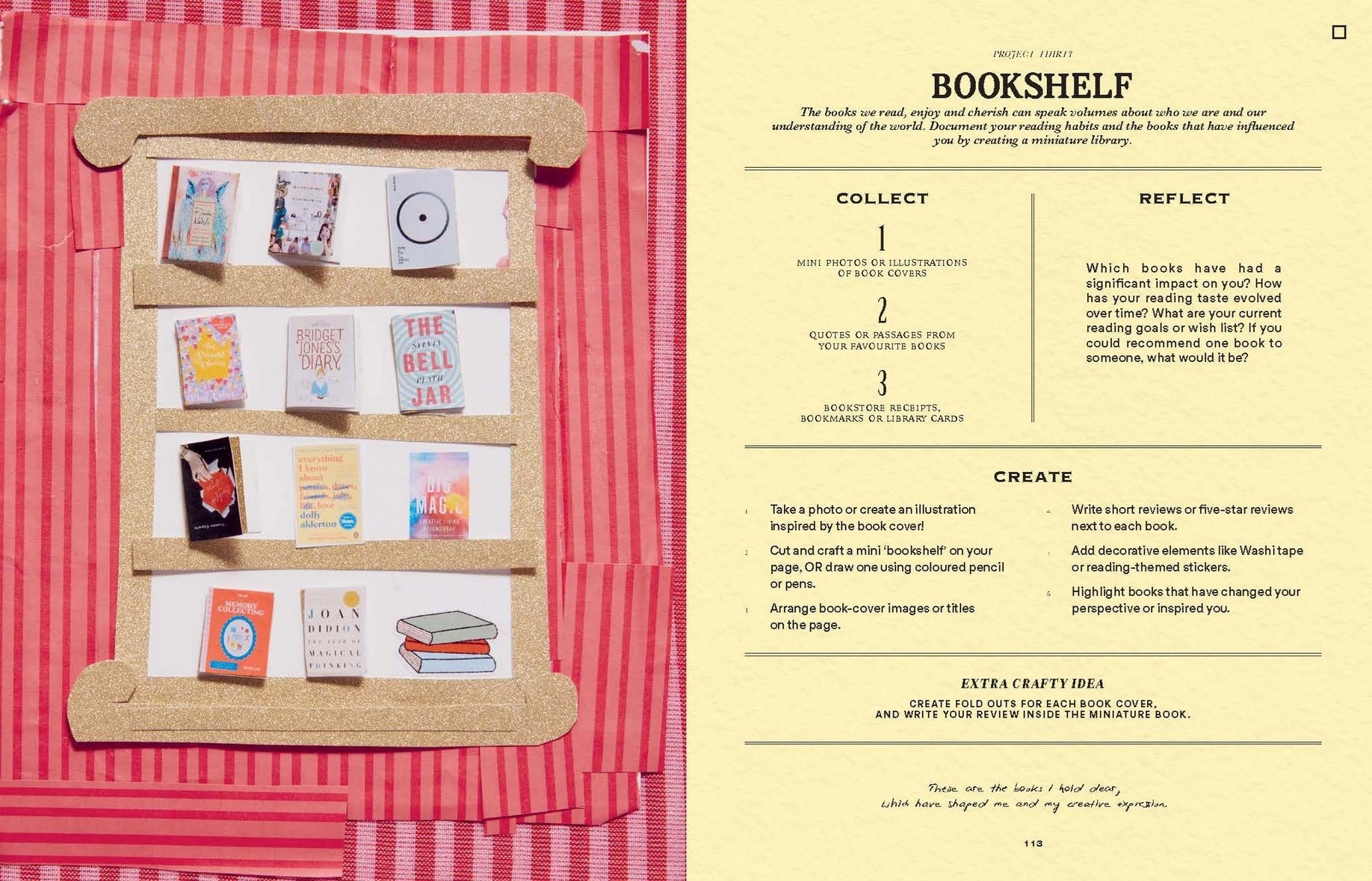 a red and white striped journal age with small paper book covers
