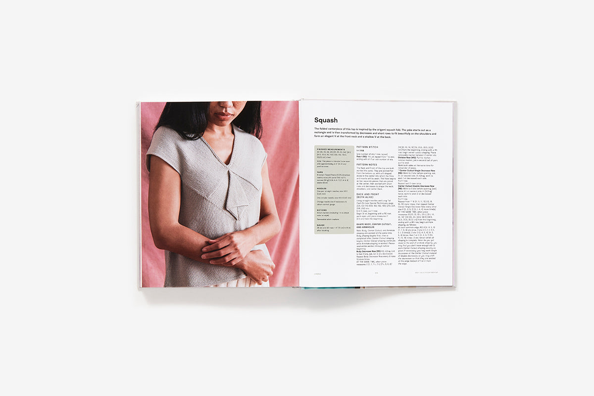 Book layout with a woman in a white sweater on a pink background