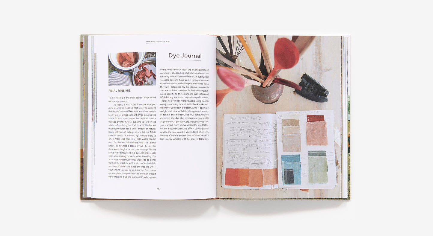 Open book showing a page with text and a color swatch chart on a white background