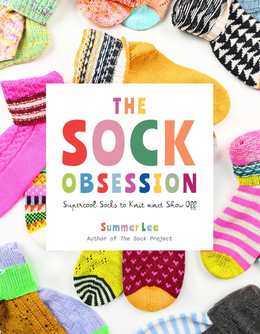 Book titled 'The Sock Obsession' with colorful socks on a white background