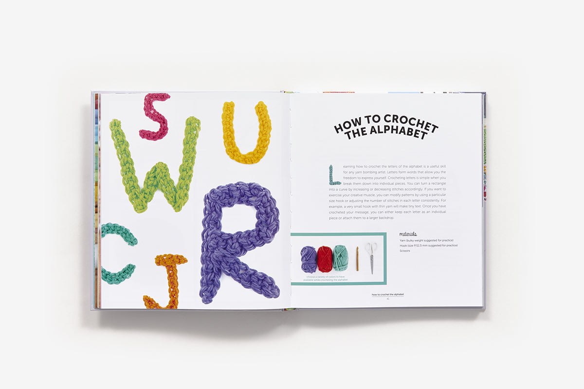 Booklet titled 'How to Crochet the Alphabet' with colorful letters on a white background