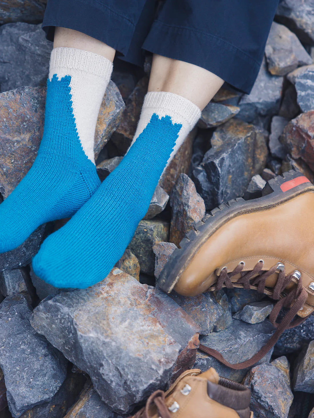 a pair of blue and white socks