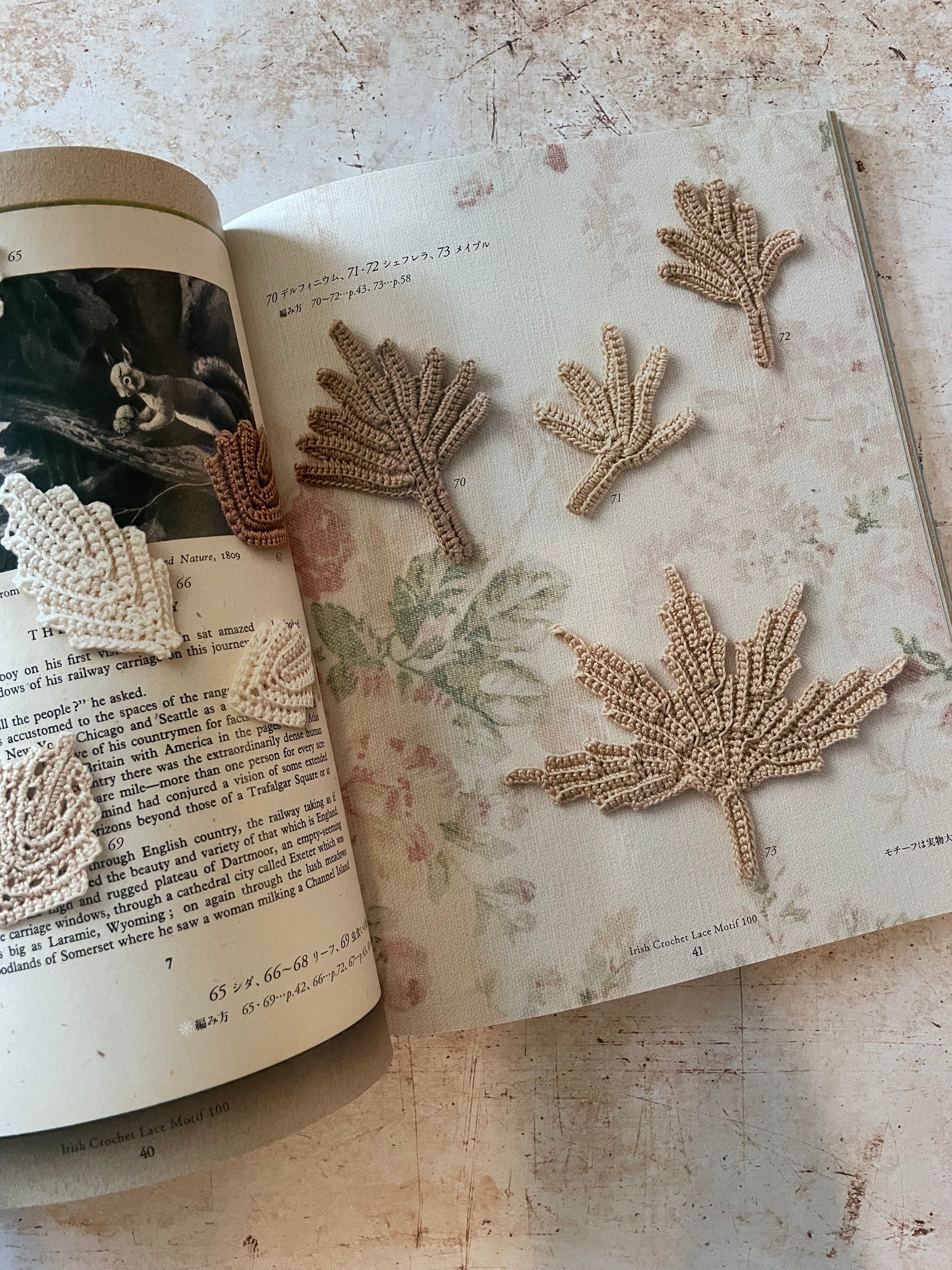 crocheted lace leaves