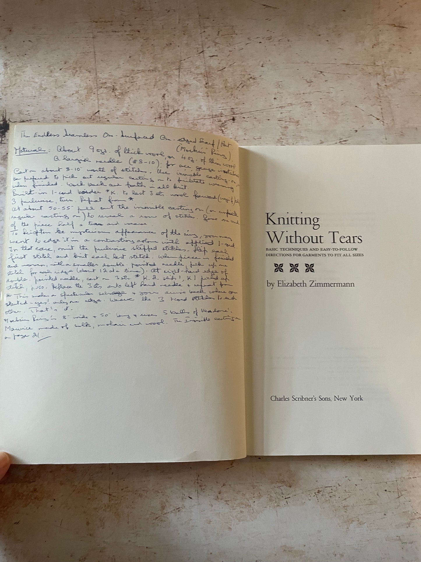 Open book with text on a textured surface