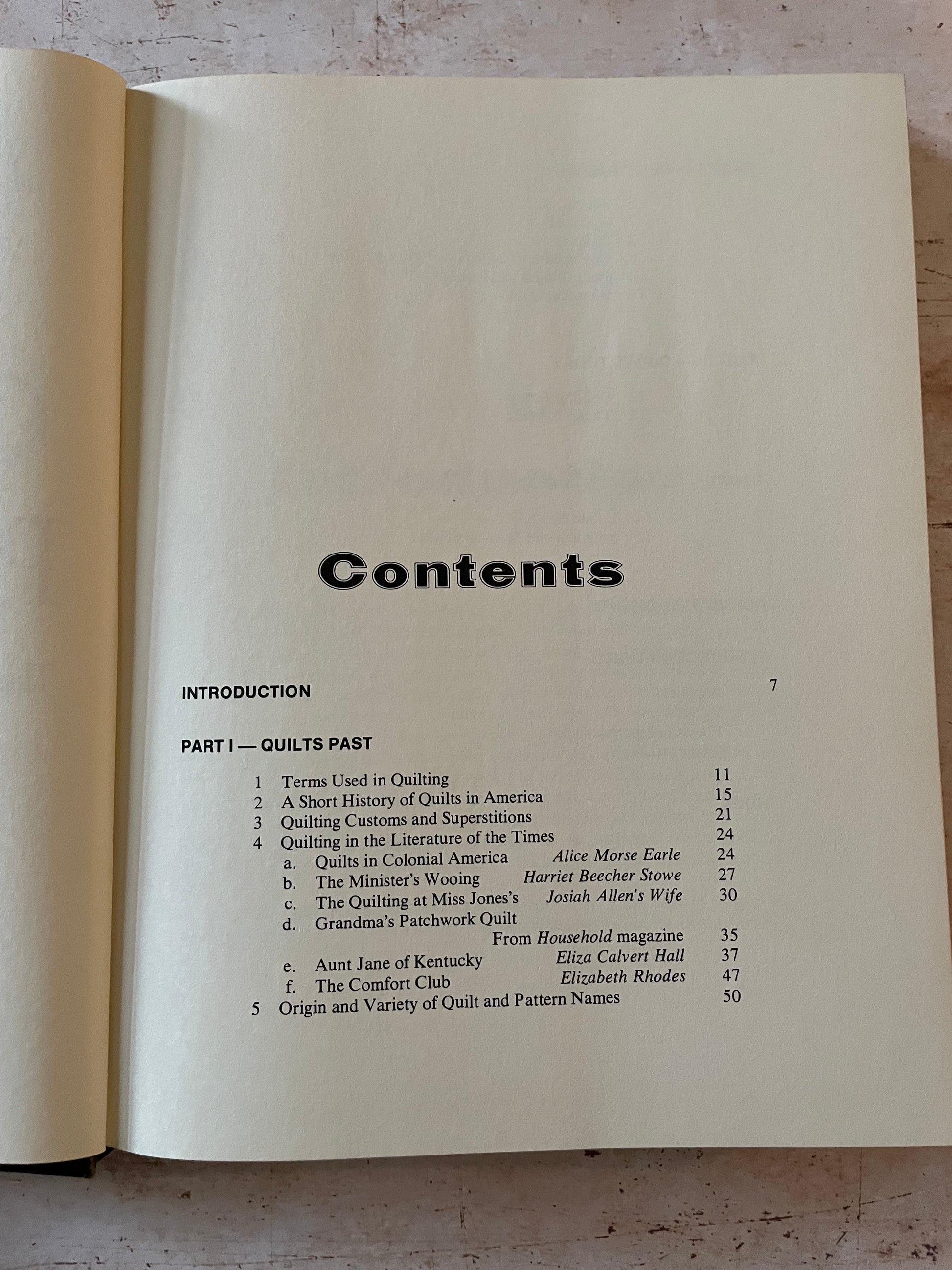 Table of contents for a quilting book