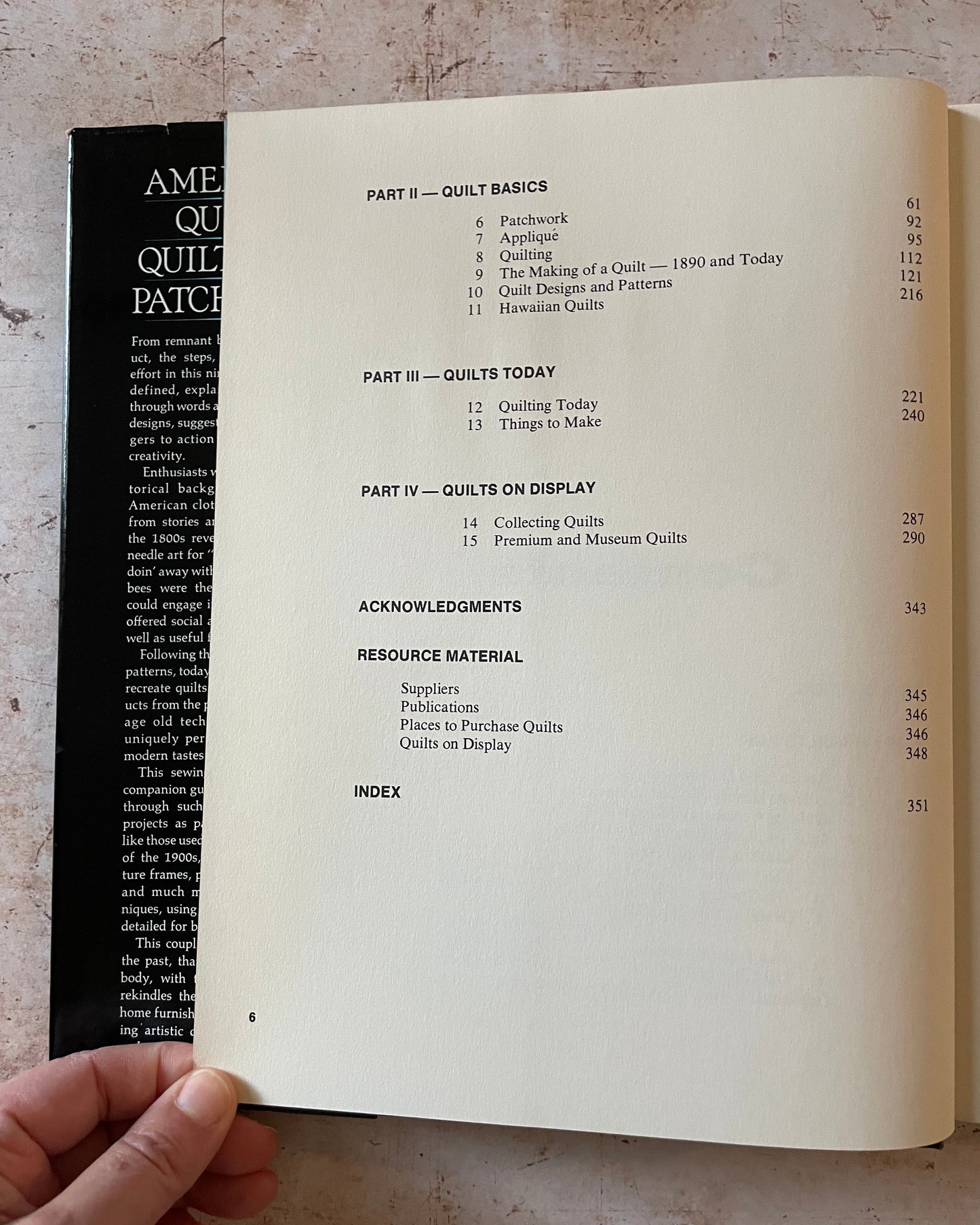 table of contents for a quilting book
