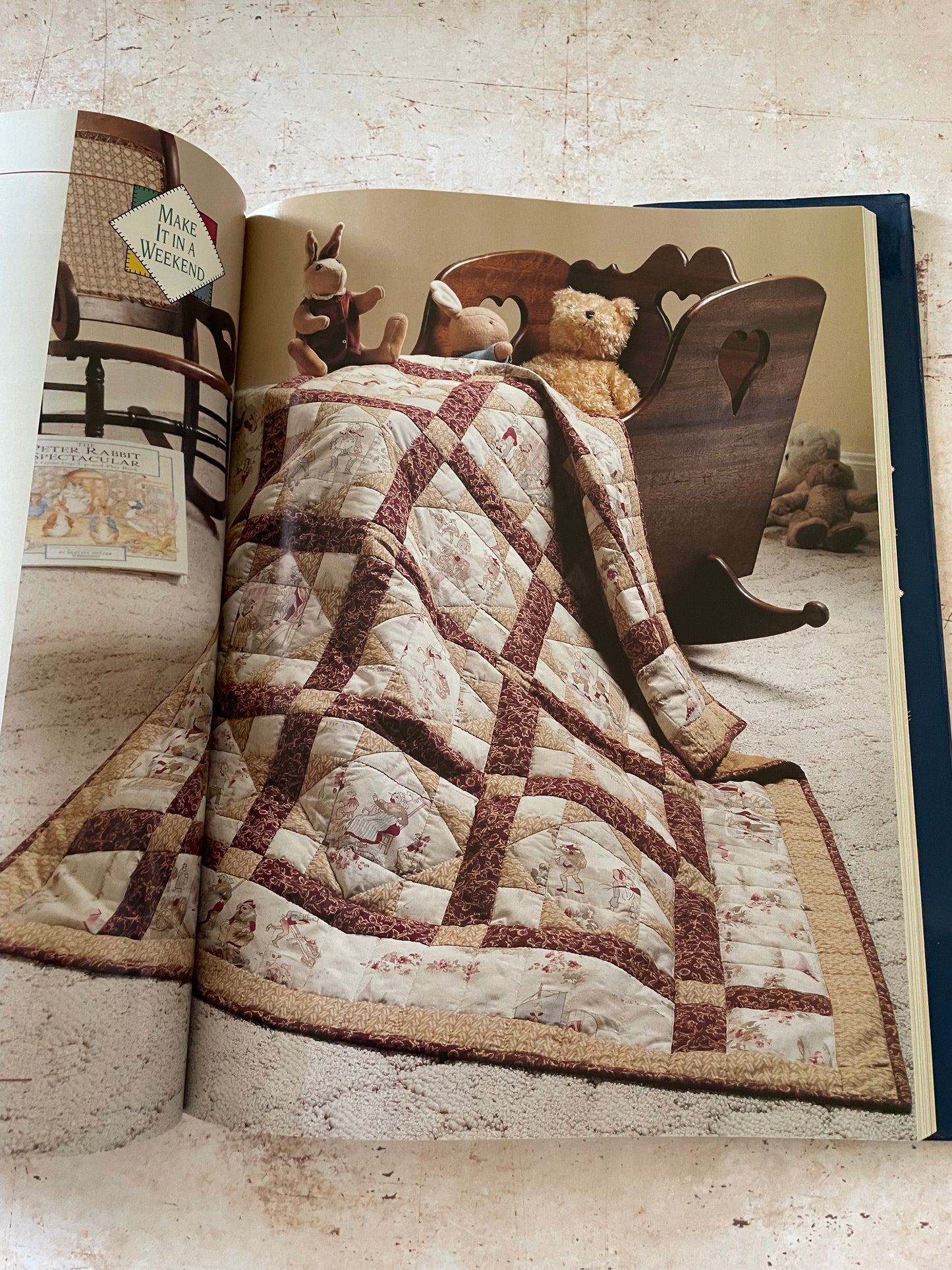 a brown and cream pieced children's quilt
