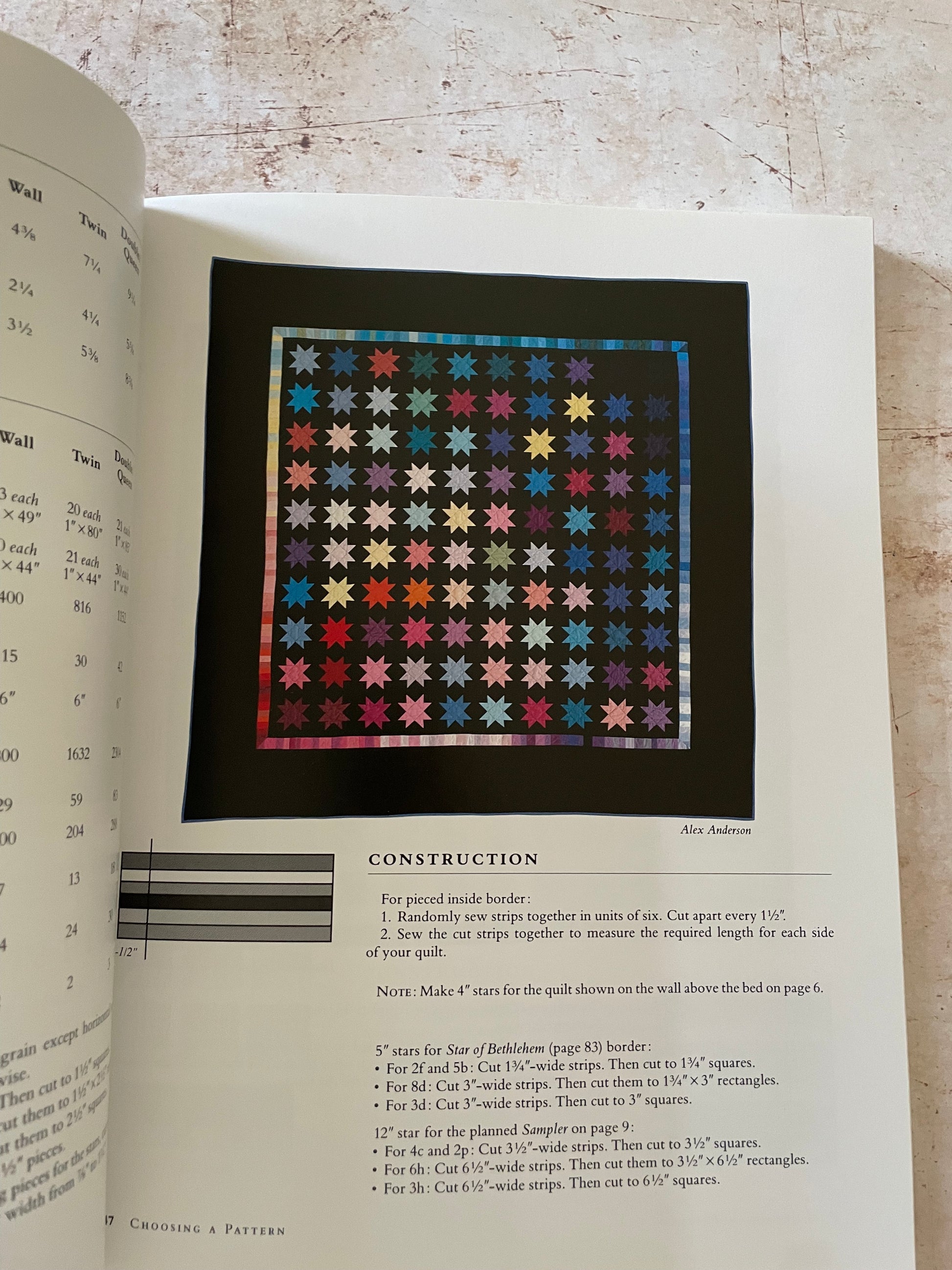rainbow star quilt on a black fabric background