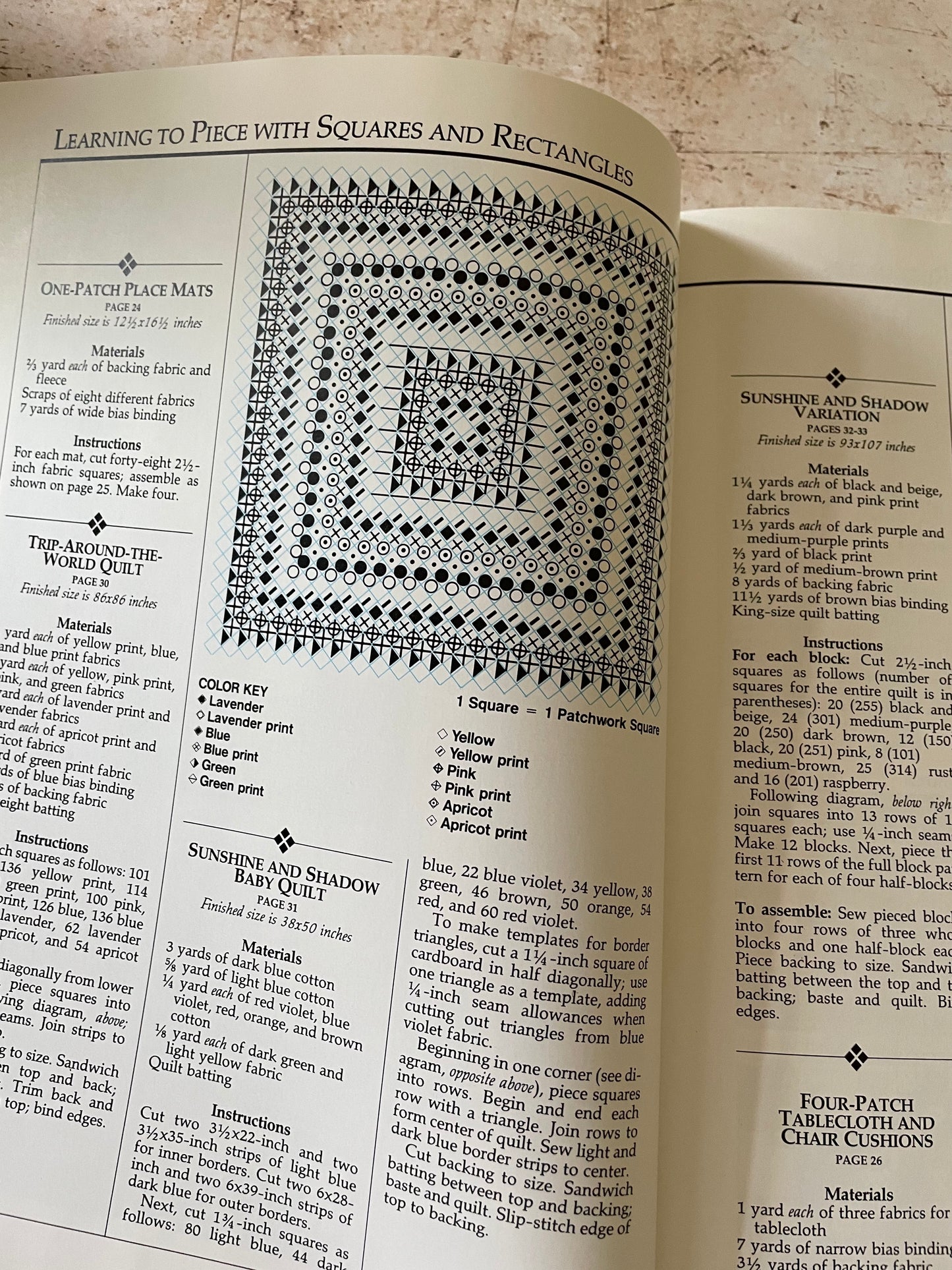 a book page showing a black and white quilt diagram