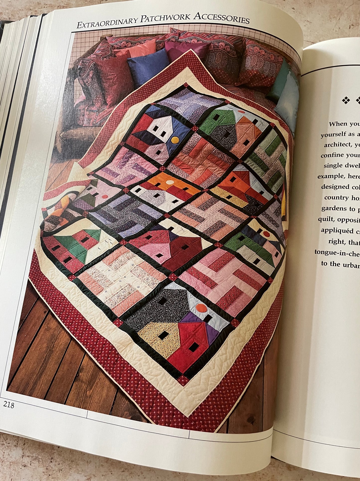 a sampler block quilt in colorful fabrics