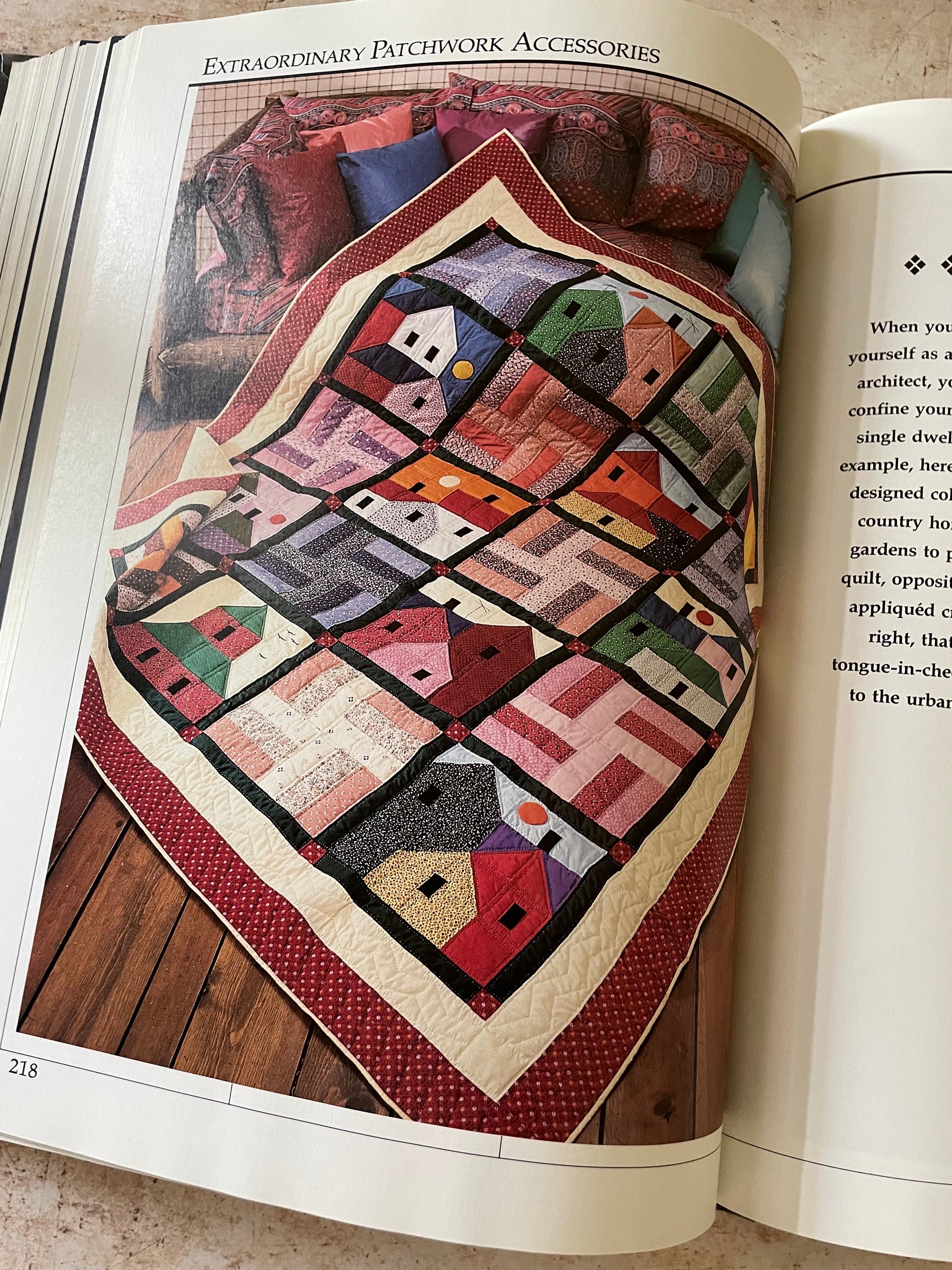 a sampler block quilt in colorful fabrics