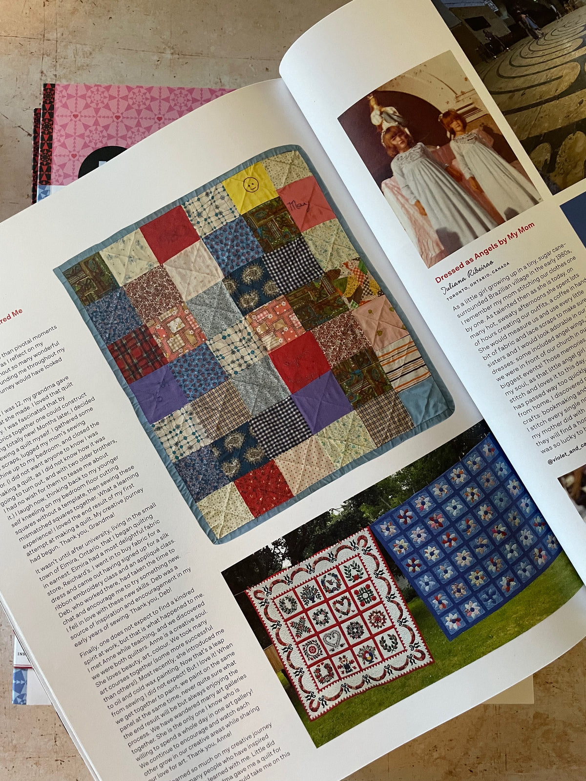 a magazine page with a colorful small patchwork quilt