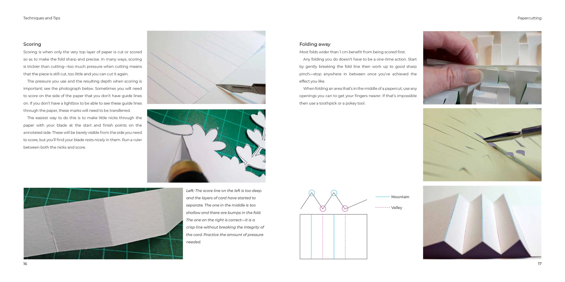 A two-page instructional guide showing how to fold a paper card or envelope, with text, step-by-step photos, and a simple folding diagram on a white background.