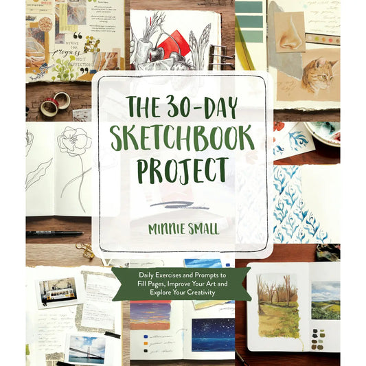 Book cover of 'The 30-Day Sketchbook Project' with artistic illustrations and text.