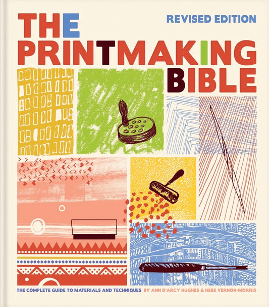 Book cover of 'The Printmaking Bible' with colorful illustrations and text.