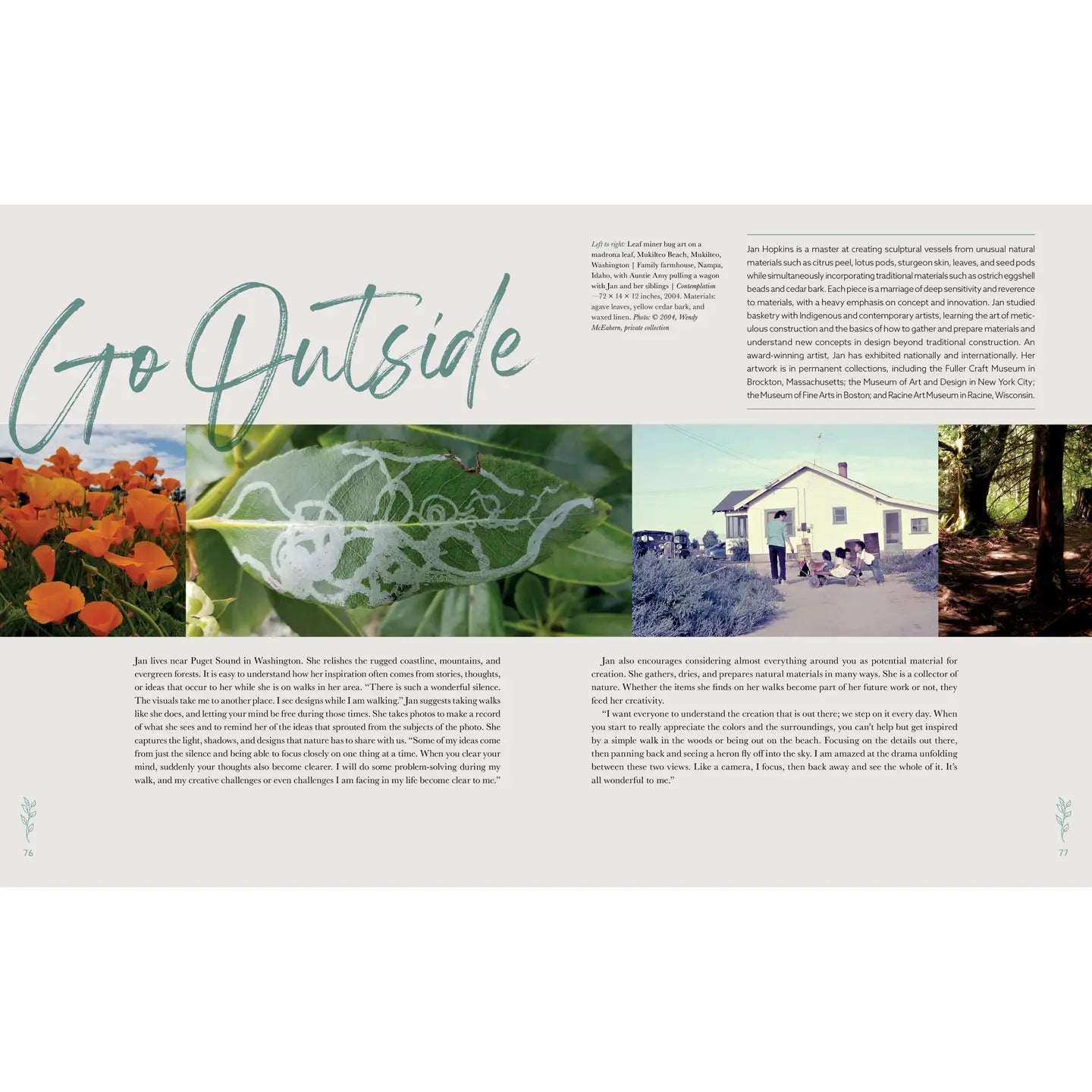 Book page layout with 'Go Outside' text and nature-themed images.