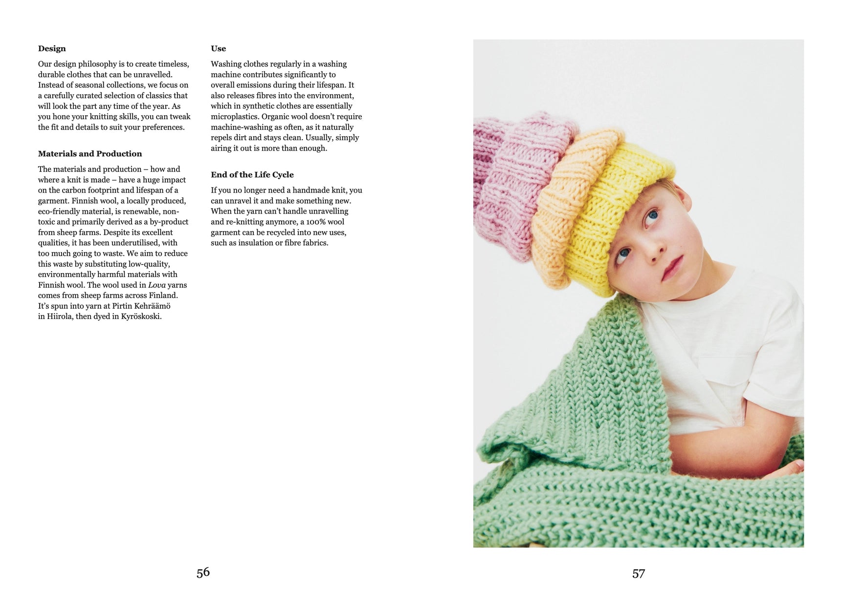 a child wearing a stack of 3 knitted hats