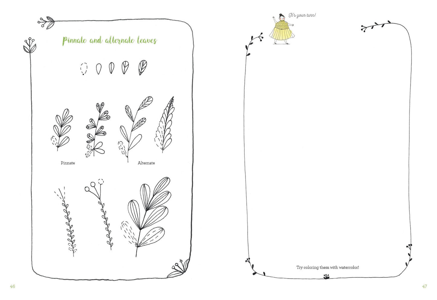 Illustrations of different types of leaves with labels on a white background